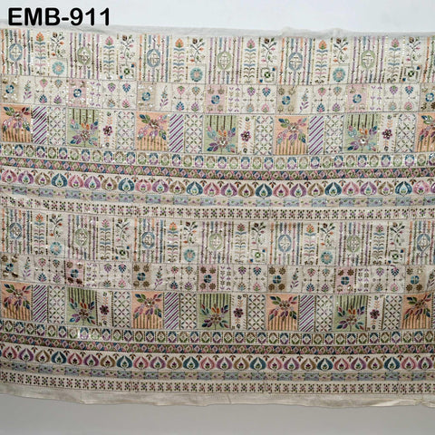 Natural Indian Embroidered Cotton Fabric by the Yard Flex Cotton Embroidery Summer Dresses Jackets Women Kids Bags Table Runner Sewing Craft
