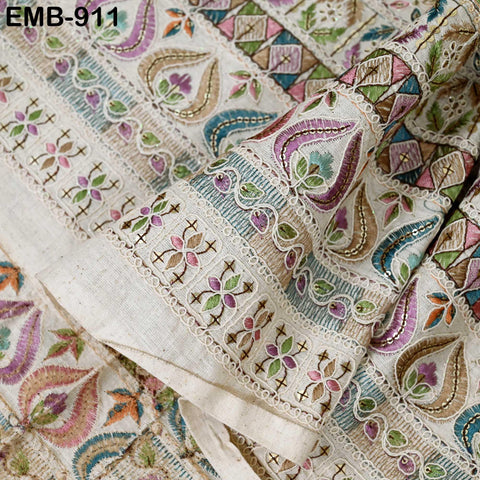 Natural Indian Embroidered Cotton Fabric by the Yard Flex Cotton Embroidery Summer Dresses Jackets Women Kids Bags Table Runner Sewing Craft