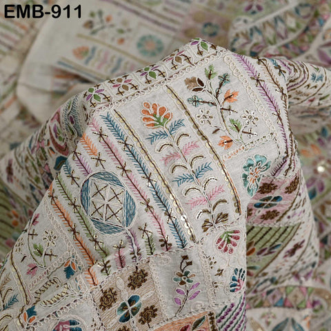 Natural Indian Embroidered Cotton Fabric by the Yard Flex Cotton Embroidery Summer Dresses Jackets Women Kids Bags Table Runner Sewing Craft