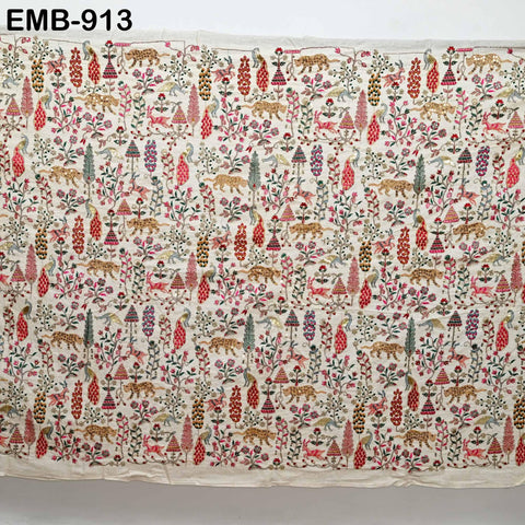 Indian Embroidered Unbleached Cotton Fabric by the Yard Flex Cotton Embroidery Summer Jackets Women Dresses Kids Bags Table Runner Sewing