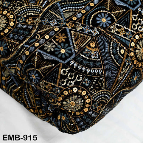 Black Indian Embroidered Velvet Fabric by the yard Sewing DIY Crafting Wedding Dress Costumes Doll Bags Cushion Covers Table Runner Quilting