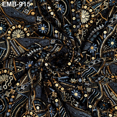 Black Indian Embroidered Velvet Fabric by the yard Sewing DIY Crafting Wedding Dress Costumes Doll Bags Cushion Covers Table Runner Quilting