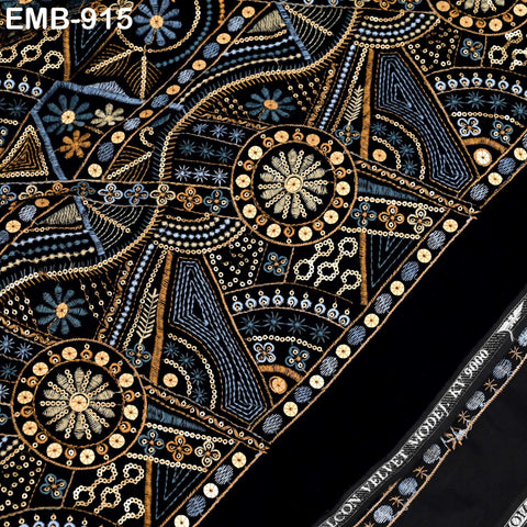 Black Indian Embroidered Velvet Fabric by the yard Sewing DIY Crafting Wedding Dress Costumes Doll Bags Cushion Covers Table Runner Quilting