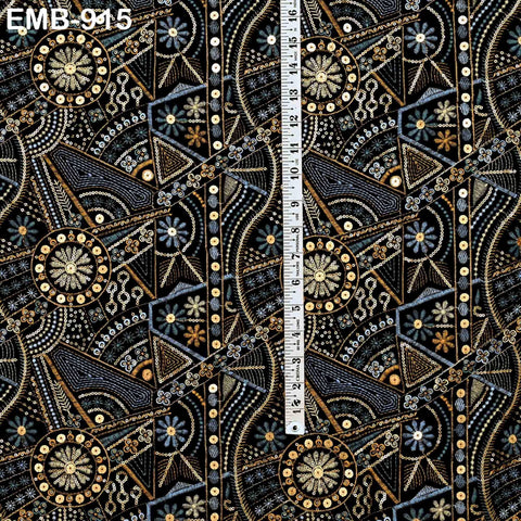 Black Indian Embroidered Velvet Fabric by the yard Sewing DIY Crafting Wedding Dress Costumes Doll Bags Cushion Covers Table Runner Quilting