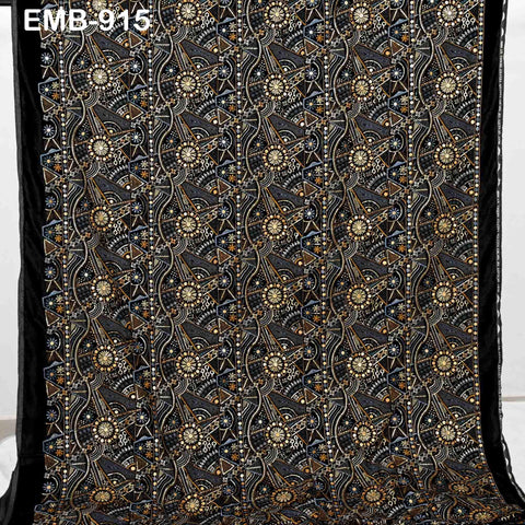 Black Indian Embroidered Velvet Fabric by the yard Sewing DIY Crafting Wedding Dress Costumes Doll Bags Cushion Covers Table Runner Quilting