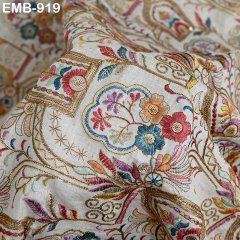 Indian Embroidered Unbleached Cotton Fabric by the Yard Flex Cotton Summer Longline Jackets Women Dresses Theatrical Costumes Waistcoats