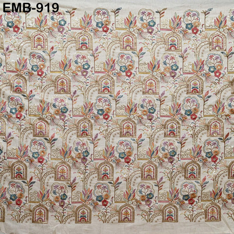 Indian Embroidered Unbleached Cotton Fabric by the Yard Flex Cotton Summer Longline Jackets Women Dresses Theatrical Costumes Waistcoats