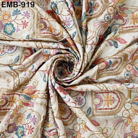 Indian Embroidered Unbleached Cotton Fabric by the Yard Flex Cotton Summer Longline Jackets Women Dresses Theatrical Costumes Waistcoats