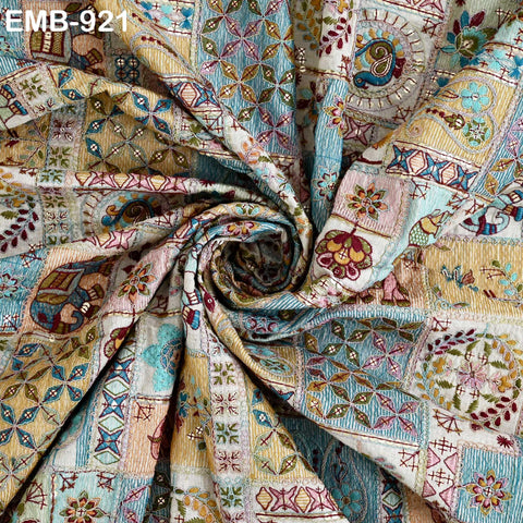 Indian Embroidered Unbleached Cotton Fabric by the Yard Flex Cotton Summer Longline Jackets Women Dresses Theatrical Costumes Waistcoats