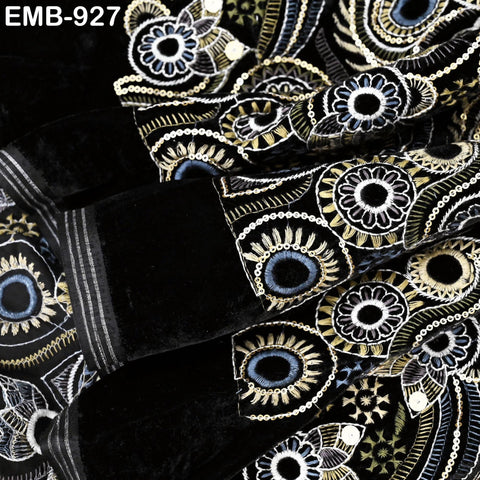 Black Indian Embroidered Velvet Fabric by the yard Sewing DIY Crafting Wedding Shift Dresses Theatrical Costumes Longline Jackets Waistcoats