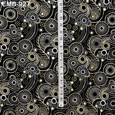 Black Indian Embroidered Velvet Fabric by the yard Sewing DIY Crafting Wedding Shift Dresses Theatrical Costumes Longline Jackets Waistcoats