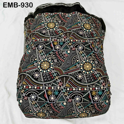 Black Indian Embroidered Velvet Fabric by the yard Sewing DIY Crafting Wedding Shift Dresses Theatrical Costumes Longline Jackets Waistcoats