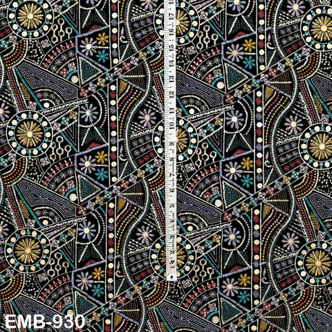 Black Indian Embroidered Velvet Fabric by the yard Sewing DIY Crafting Wedding Shift Dresses Theatrical Costumes Longline Jackets Waistcoats