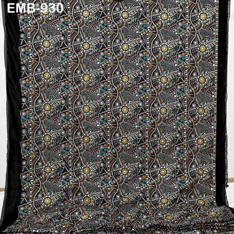 Black Indian Embroidered Velvet Fabric by the yard Sewing DIY Crafting Wedding Shift Dresses Theatrical Costumes Longline Jackets Waistcoats