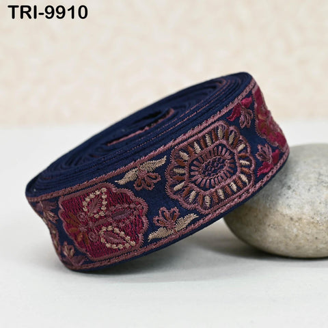 9 Yard Blue 5cm Embroidery Trims Ribbon Indian Sari Border Embroidered Crafting Sewing Costume Tote Bags Tablecloth Lampshade Home Decor