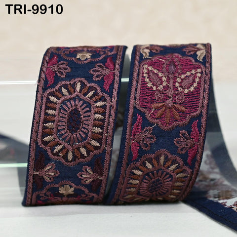 9 Yard Blue 5cm Embroidery Trims Ribbon Indian Sari Border Embroidered Crafting Sewing Costume Tote Bags Tablecloth Lampshade Home Decor