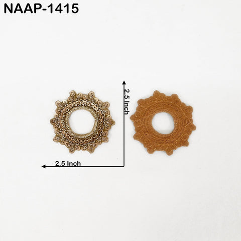 Handmade Indian gold Zardozi embroidery applique, 2.5 inch patch for couture dressmaking and accessories