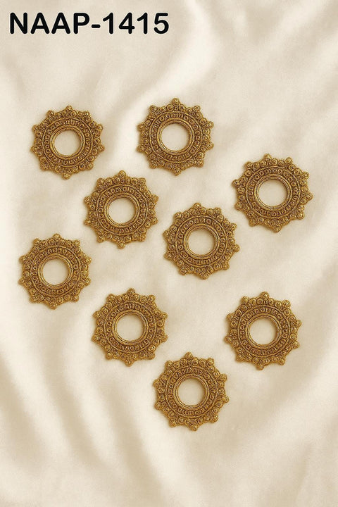 Handmade Indian gold Zardozi embroidery applique, 2.5 inch patch for couture dressmaking and accessories kept on ivory fabric