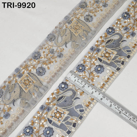 9 Yard Embroidery 90mm Elephants Ribbons Trims Embroidered Fabric Saree Border Theatrical Costumes Crafting Sewing Holidays Decorations