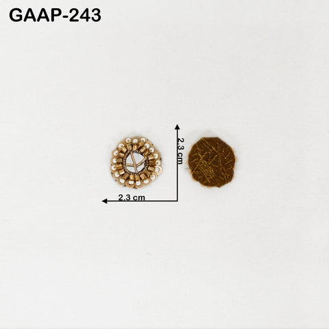 Gold mirror and bead decorative patch, round 2 cm, artisan mirror work for sarees, belts, cushions & accessories.