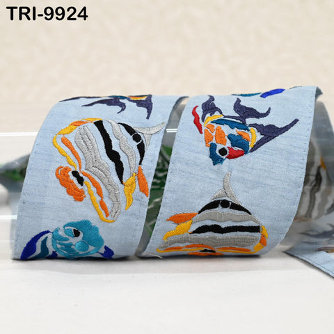 3 Yard Indian Crafting Embroidered Decorative Costumes Curtains Home Decor Trimmings Sky Blue Embroidery Ribbon 5 cm Trim Sari Border