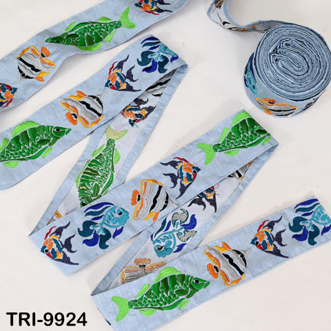 3 Yard Indian Crafting Embroidered Decorative Costumes Curtains Home Decor Trimmings Sky Blue Embroidery Ribbon 5 cm Trim Sari Border