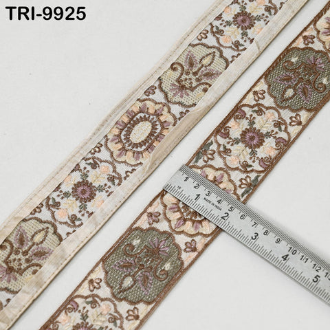 9 Yard Brown 5 cm Embroidery Trims Ribbons Indian Sari Border Embroidered Crafting Sewing Costume Tote Bags Tablecloth Lampshade Home Decor