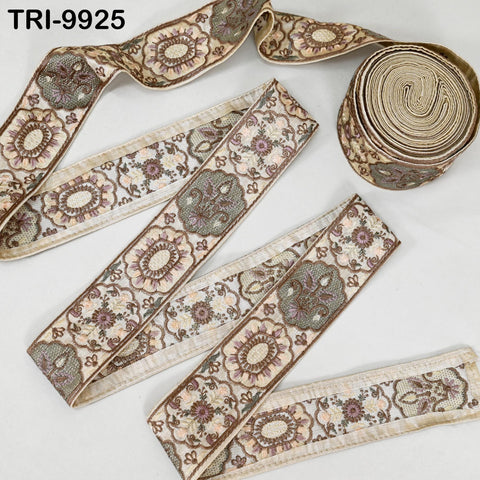 3 Yard Brown Ribbons Indian Sari Border Embroidered Crafting Sewing Costume Tote Bags Tablecloth Lampshade Home Decor 5 cm Embroidery Trims