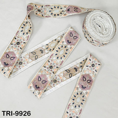 9 Yard White 5 cm Embroidery Trims Ribbons Indian Sari Border Embroidered Crafting Sewing Costume Tote Bags Tablecloth Lampshade Home Decor