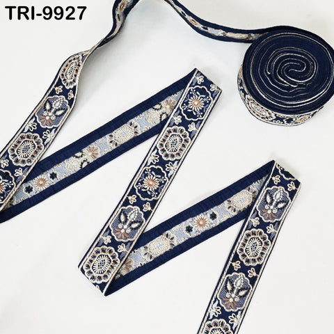 9 Yard Blue 4 cm Embroidery Trims Ribbon Indian Sari Border Embroidered Crafting Sewing Costume Tote Bags Tablecloth Lampshade Home Decor