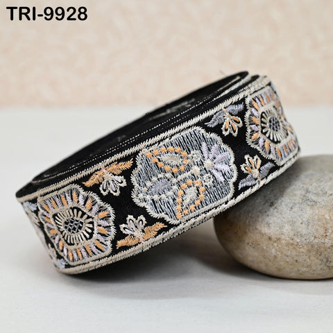 9 Yard Black 4 cm Embroidery Trims Ribbon Indian Sari Border Embroidered Crafting Sewing Costume Tote Bags Tablecloth Lampshade Home Decor