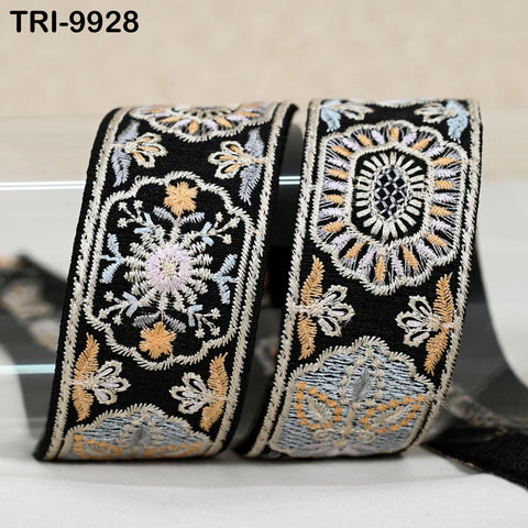 9 Yard Black 4 cm Embroidery Trims Ribbon Indian Sari Border Embroidered Crafting Sewing Costume Tote Bags Tablecloth Lampshade Home Decor