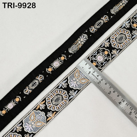 9 Yard Black 4 cm Embroidery Trims Ribbon Indian Sari Border Embroidered Crafting Sewing Costume Tote Bags Tablecloth Lampshade Home Decor