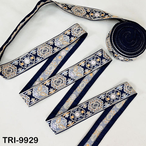 9 Yard Blue 4 cm Embroidery Trims Ribbon Indian Sari Border Embroidered Crafting Sewing Costume Tote Bags Tablecloth Lampshade Home Decor