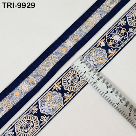 9 Yard Blue 4 cm Embroidery Trims Ribbon Indian Sari Border Embroidered Crafting Sewing Costume Tote Bags Tablecloth Lampshade Home Decor