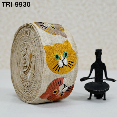 9 Yard Indian 56mm Cat Embroidery Ribbon for Kids Crafting Sewing Costumes Dog Collars, Tote Bags, Holiday Decor Embroidered Embellishments