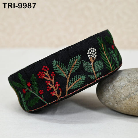 9 Yard Black Embroidery Ribbon Fabric Trim Embroidered Border Crafting Sewing Indian Tote Bags Costumes Christmas Holiday Ornaments 4.5 cm