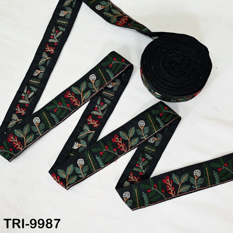 9 Yard Black Embroidery Ribbon Fabric Trim Embroidered Border Crafting Sewing Indian Tote Bags Costumes Christmas Holiday Ornaments 4.5 cm
