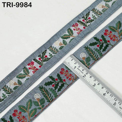 9 Yard Grey Embroidery Ribbon Fabric Trim Embroidered Border Crafting Sewing Indian Tote Bags Costumes Christmas Holiday Ornaments 4.5 cm