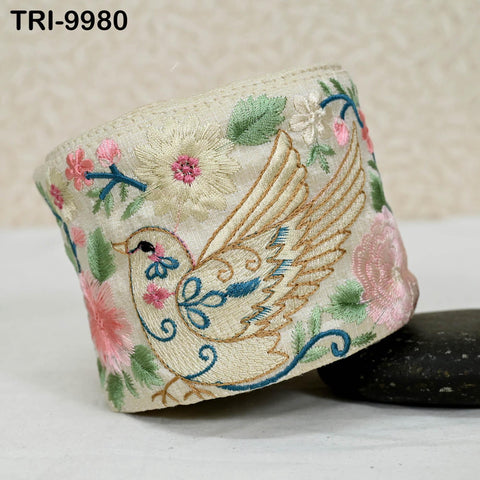 9 Yard Embroidery Pigeon Bird Ribbons Trims Embroidered Fabric Saree Border Theatrical Costumes Christmas Sewing Holiday Decorations 9 cm