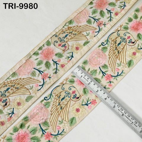 9 Yard Embroidery Pigeon Bird Ribbons Trims Embroidered Fabric Saree Border Theatrical Costumes Christmas Sewing Holiday Decorations 9 cm