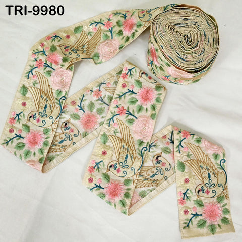 9 Yard Embroidery Pigeon Bird Ribbons Trims Embroidered Fabric Saree Border Theatrical Costumes Christmas Sewing Holiday Decorations 9 cm