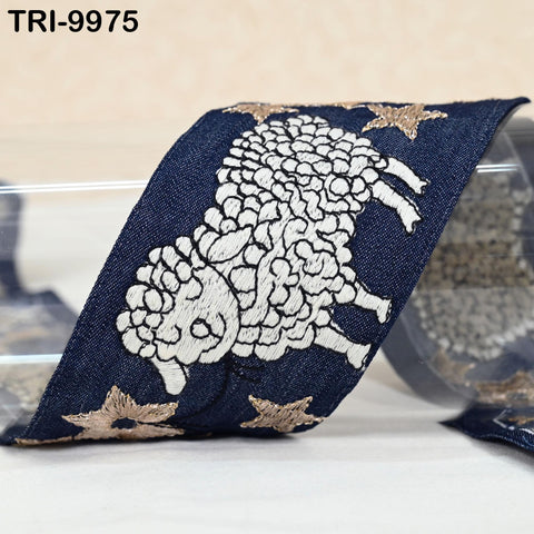 9 Yard Embroidery Ribbon Trims Embroidered Sheep Denim Fabric Border Crafting Theatrical Costumes Christmas Sewing Holiday Decorations 6 cm