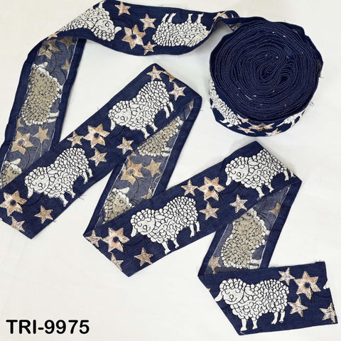 9 Yard Embroidery Ribbon Trims Embroidered Sheep Denim Fabric Border Crafting Theatrical Costumes Christmas Sewing Holiday Decorations 6 cm