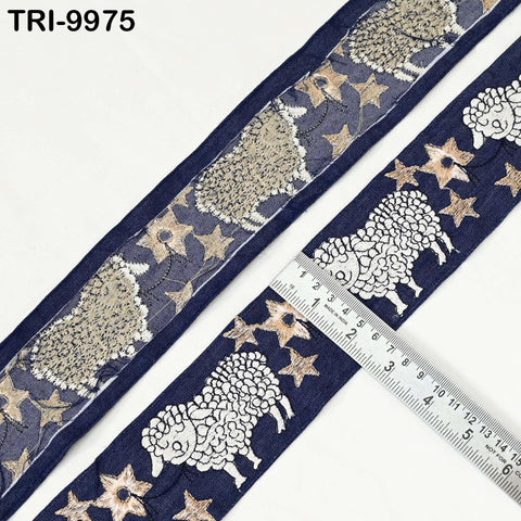 9 Yard Embroidery Ribbon Trims Embroidered Sheep Denim Fabric Border Crafting Theatrical Costumes Christmas Sewing Holiday Decorations 6 cm