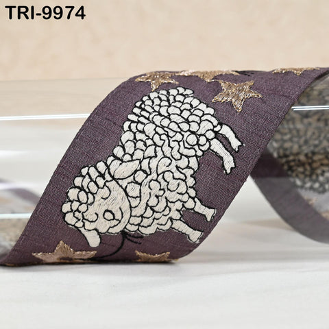 1 Meter Embroidery Ribbon Trims Embroidered Sheep Fabric Border Crafting Theatrical Costumes Christmas Sewing Holiday Decorations 6 cm Brown