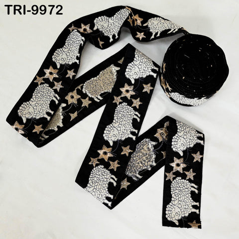 9 Yard Embroidery Ribbon Trims Embroidered Sheep Fabric Border Crafting Theatrical Costumes Christmas Sewing Holiday Decorations 6 cm Black