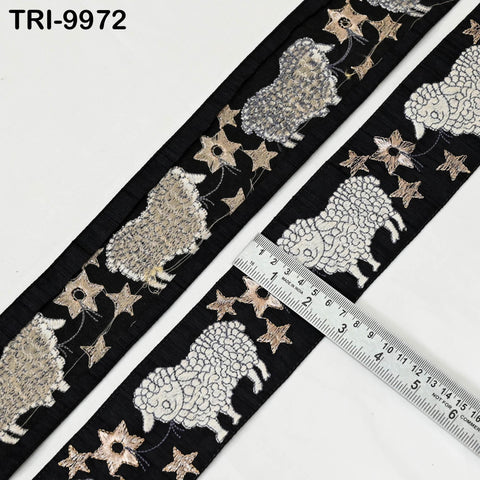 9 Yard Embroidery Ribbon Trims Embroidered Sheep Fabric Border Crafting Theatrical Costumes Christmas Sewing Holiday Decorations 6 cm Black
