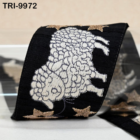 9 Yard Embroidery Ribbon Trims Embroidered Sheep Fabric Border Crafting Theatrical Costumes Christmas Sewing Holiday Decorations 6 cm Black