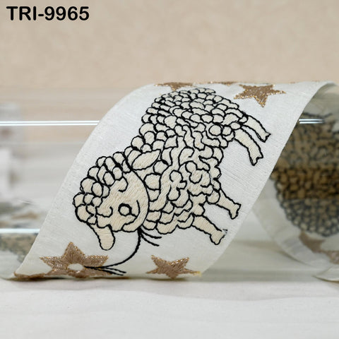 9 Yard Embroidery Ribbon Trims Embroidered Sheep Fabric Border Crafting Theatrical Costumes Christmas Sewing Holiday Decorations 6 cm White